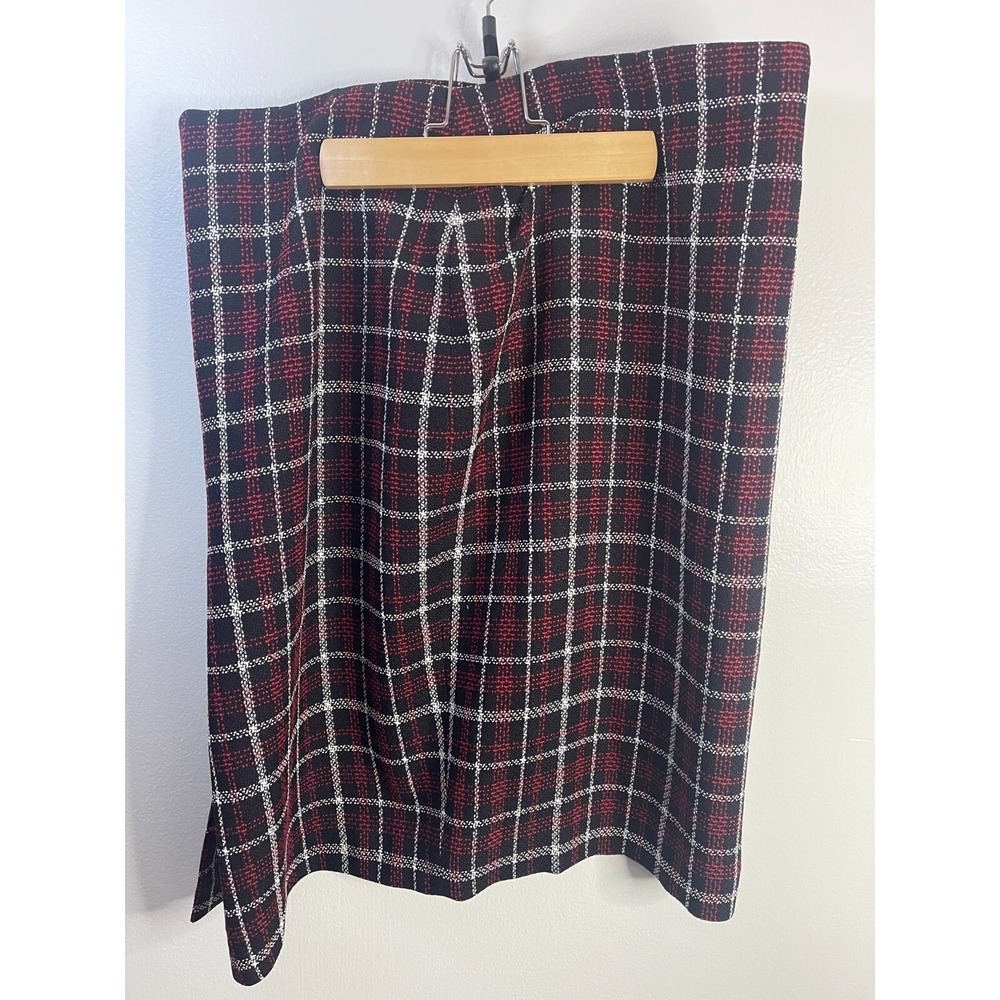 Black Label by Evan-Picone Womens Red Black Plaid Pencil Skirt Lined Knee Length